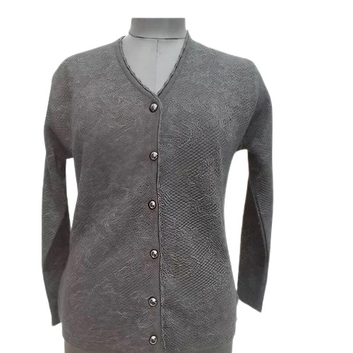 Grey Cotton Blend Women's Regular Fit Winter Coat - Long Sleeve, Plain Pattern, No Fade, Washable