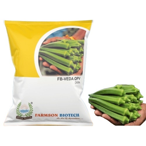 -VEDA OPV Okra Seeds - Dark Green, 99% Purity, 5-6 Ridges | YVMV Resistant, High Yield, Vigorous Growth, Uniform Fruiting for Commercial Cultivation
