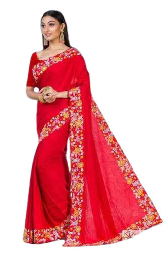 Cotton Saree - Very Good Quality, Light Weight and Breathable, Attractive Red Design for Casual Summer Wear