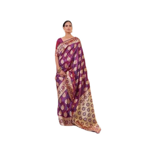 Purple Handloom Silk Saree - 5.5 Meter Length, Unstitched Blouse Piece | Breathable, Lightweight, Quick Dry, Fade Resistance, Comfortable Design