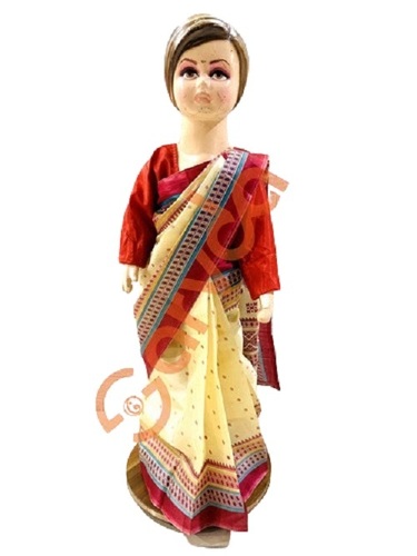 Assam Bihu Saree 5 Mtr Length With Red Blouse Piece - Silk Fabric S/Plus Size Cream & Red Colors | Ideal for Dance School Functions Theme Parties Stage Shows