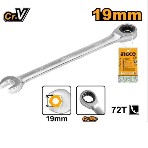 Chrome Plated Matt Finish INGCO HCSPAR191 Ratchet Spanner 19mm