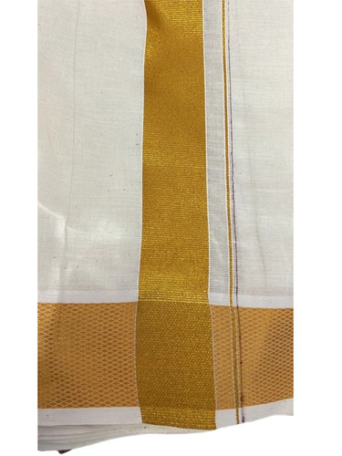 White 9X5 Cotton Dhoti - Pattern: Plain