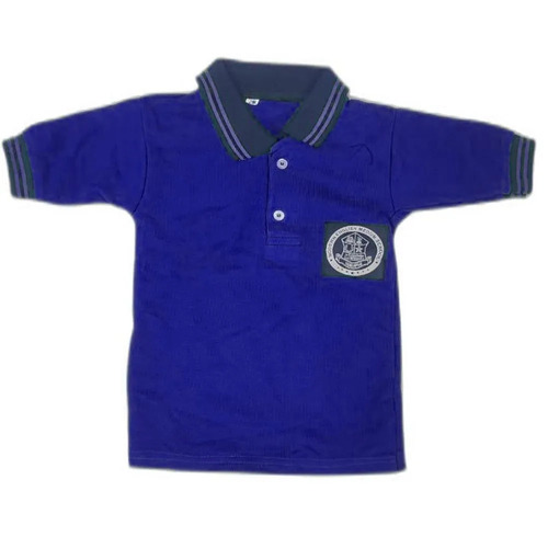 Blue Super Poly School Shirt - Customized Size, Short Sleeve Polo Design for Boys | Plain Pattern, Ideal for Summer Wear