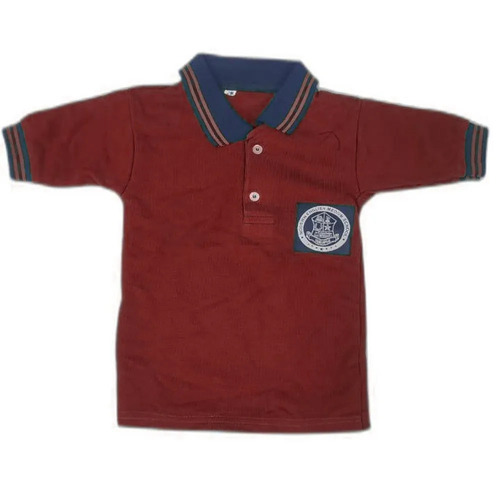 Red Super Poly School Uniform T Shirt - Boys Customized Size, Polo Collar, Short Sleeves, Plain Pattern | Perfect for Summer Wear