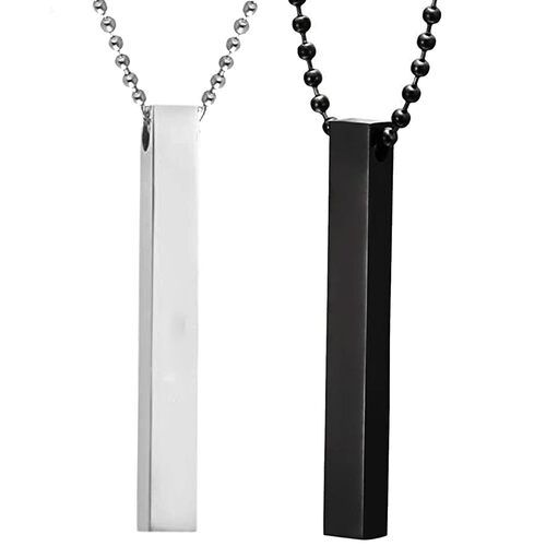 3D Cuboid Vertical Bar Stick Black Silver Locket Pendant