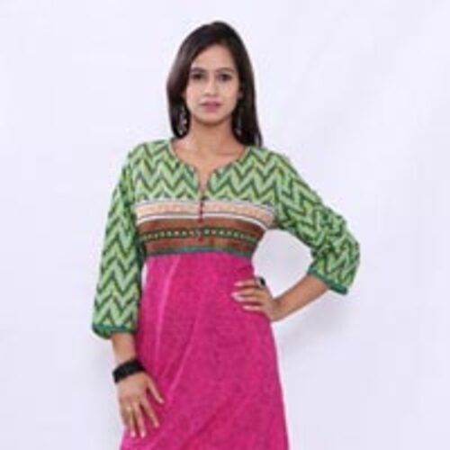 Green Stitched 3/4th Sleeve Designer Cotton Kurti