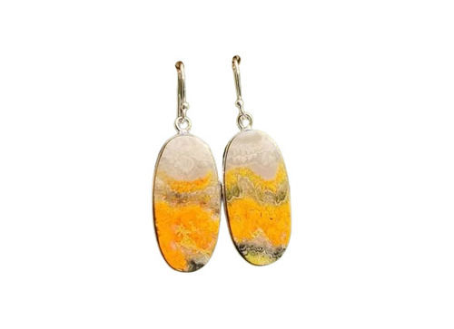 Oval Natural Bumble Bee Jasper 925 Sterling Silver Dangle Earrings For Women