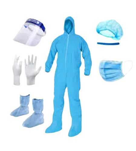 Personal Protective Equipment - Regular Fit Plain Pattern Blue & White | Skin-Friendly Breathable Includes Gown Gloves Face Mask Face Shield Shoe Cover
