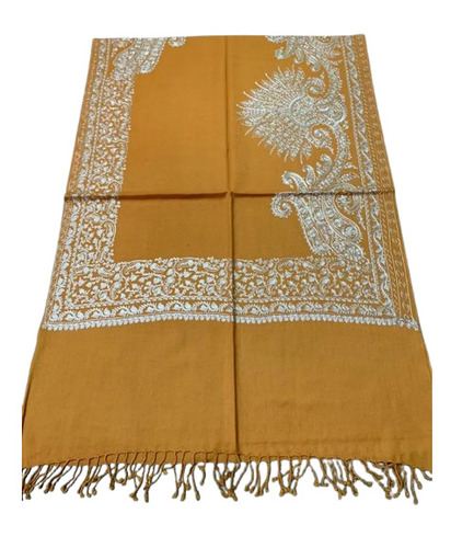 Orange Embroidered Pashmina Kashmiri Silk Stole