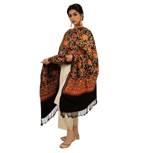 Embroidered Pashmina Wool Shawl - Standard Size, Printed Design | Extremely Warm, Lightweight, Skin-Friendly, Machine Washable, Breathable, Fade, Wrinkle, Shrink Resistant for Adults in Winter