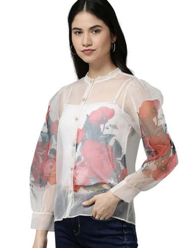 Off White Printed Top - Size: All