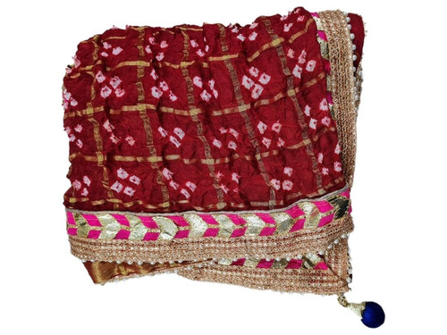 Ladies Gharchola Designer Dupatta - Pure Silk, Customized Size, Red with Gota Patti Work | Breathable, All-Season, Machine Washable, Printed Design