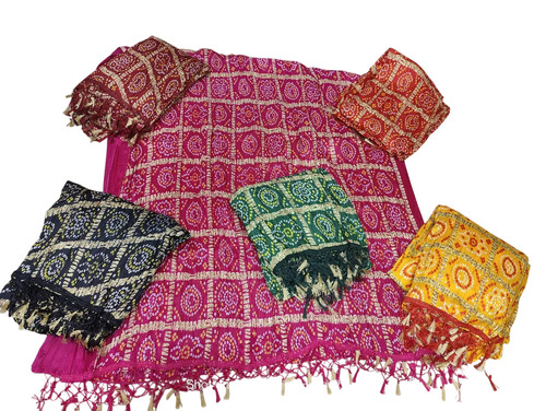 Printed Dupatta - Chinon Crushed, Multi Color Bandhej Pattern | Easy Washable, All Season Wear, Stunning Printed Design