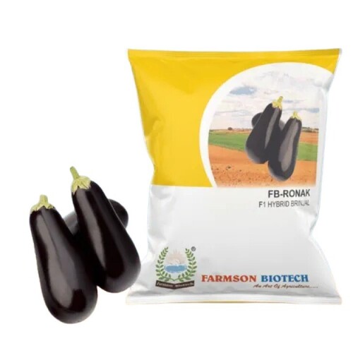 Ronak F1 Hybrid Brinjal Seeds - Pesticide-Free Length 10-14 Cm Width 5.5-7 Cm Dark Violet Shiny Color 99% Purity Firm Fruit Long Self-Life