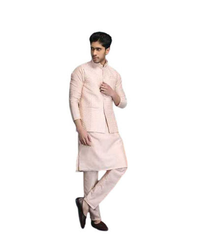 Party Wear Fade Resistant Regular Fit Breathable Designer Mens Long Kurta Pajama Set