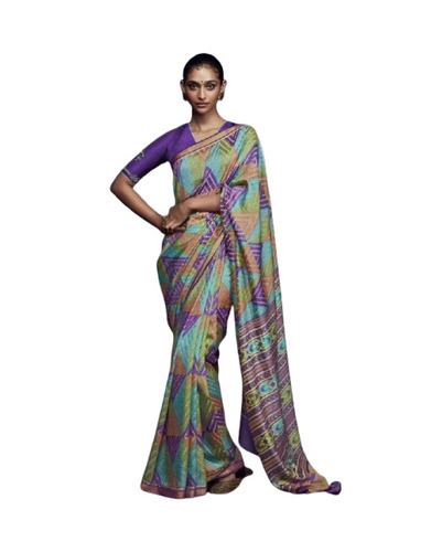 Multicolor Printed Silk Saree - 5.5 Meter Length with Unstitched Blouse Piece, Breathable, Lightweight, Easy Washable, Quick Dry, Comfortable, Skin-Friendly, Fade and Wrinkle Resistant
