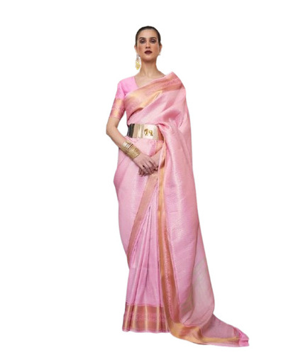 Pink Silk Saree - 5.5 Meter Length with 0.80 Meter Unstitched Blouse Piece, Fade Resistant, Lightweight, Comfortable, Breathable, Easy Washable