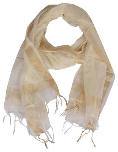 Cream Ladies Chanderi Dupatta - Cotton Fabric, 2.5m Length, All-Season, Handwash | Breathable, Washable, Plain Pattern, Customized Size