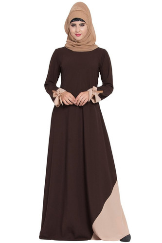 Designer Abayas - Nida Matte, Long Sleeve, Regular Fit, Size L, Brown, Round-Neck | Anti Wrinkle, Breathable, Washable, Casual Wear