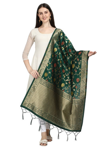Green Color Printed Silk Dupatta