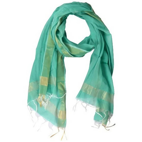 Green Ladies Chanderi Dupatta - Cotton Fabric, 2.5m Length, Plain Pattern, All Season | Handwash Care, Customized Size, Washable Feature