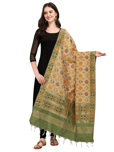Green Printed Silk Patola Dupatta - Floral Printed, 2.3+ Length, Multicolour | Weaving, Silk Fabric, Machine Wash, Suitable for Women