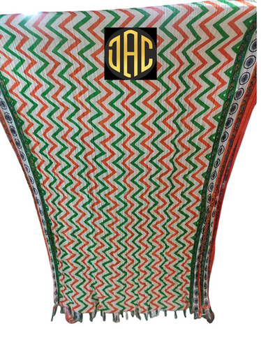 Indian Flag Print Russell Silk Dupatta - Pure Silk 2m Length Multi-Color White Orange Green & Golden Pattern | Elegant Traditional Wear for Festive Occasions