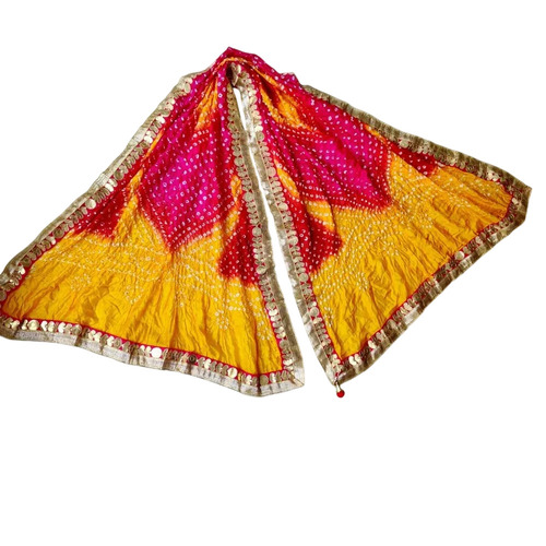 Ladies Designer Silk Bandhani Dupatta - Cotton Fabric, Length 2.5m | Traditional Pink and Yellow Printed Pattern