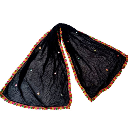 Ladies Nazmin Mirror Work Dupatta - Black Embroidered, 2.5m Length, Handwash Wash Care | All Season, Custom Size, Washable Fabric