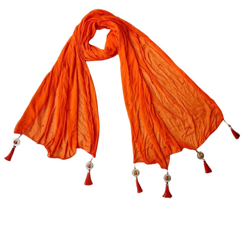 Ladies Orange Nazmin Dupatta - Cotton Fabric, 2.25 m Length | Handwashable, All-Season Wear, Customized Size, Charming Pearl Pattern