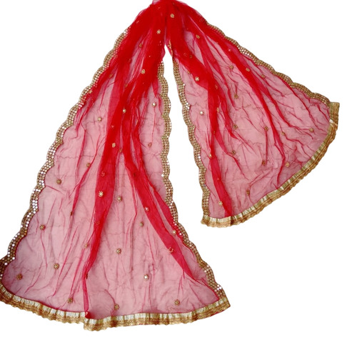 Chiffon Dupatta - Length 2.5m, Red Color with Gota Patti Work | Handwashable, All Season Party Wear