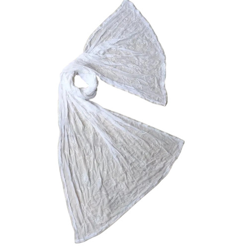Ladies White Nazmin Dupatta - 2.5m Length, Handwash Care, Embroidered Design | Breathable Fabric, Customized Size, All-Season Wear