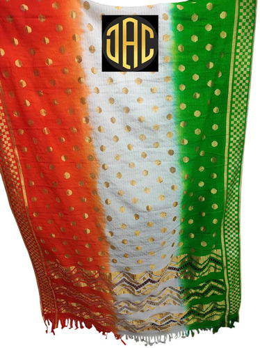 Multi Color Dyed Russell Silk Dupatta - Work-Half Fine Zari Gold, Length-2m, Red, Printed Pattern | Pure Silk Fabric for Women
