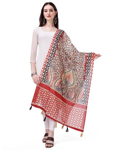 Multi Color Printed Kalamkari Dupatta - Silk Fabric, 2.3 Meter Length, 36 Inch Width, Digital Print, Washable, All Season Usage, Customized Size