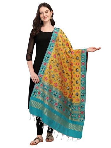 Multi Color Floral Printed Silk Dupatta - 2.3m Length, Machine Washable, Dyeable Fabric