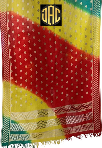Multicolor Dyed Printed Russell Silk Dupatta - Pure Silk Fabric, 2m Length, Traditional Pattern Print | Designed for Women, Vibrant Multicolor Style