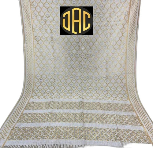 Party Wear Dyeable Russell Silk Dupatta - Pure Russell Silk, 2m Length, White with Golden Printed Patterns | Ideal for Women's Traditional Attire