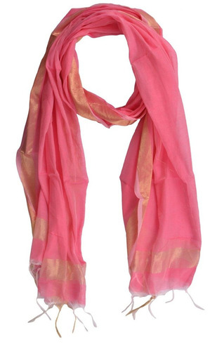 Pink Ladies Chanderi Dupatta - Cotton, 2.5m Length, Plain Pattern | Handwash Care, Customized Size, All-Season Wear, Washable