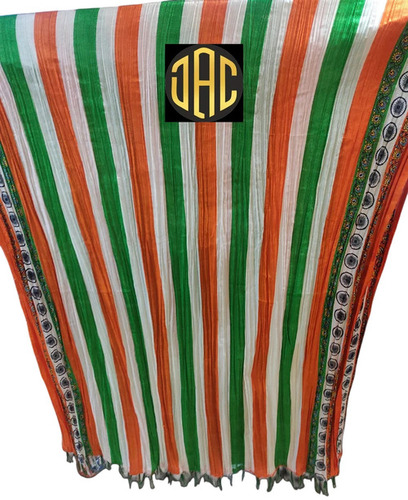 Printed Russell Silk Dupatta - 2m Length, Multi Color with Indian Flag Print | Traditional Dupatta in White, Orange, Green, and Golden Shades