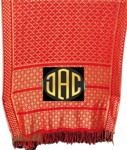 Red Color Dyed Russell Silk Dupatta - 2m Length, Pure Fabric, Traditional Half Fine Zari Gold Pattern Print | Designed for Women, Vibrant Red Color