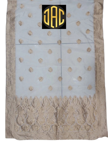 White Dyed Jacquard Cotton Dupatta - 2m Length, Printed Pattern, White Base | All-Season, Washable, Versatile Party Wear Accessory