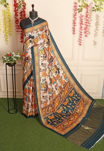 Multi Color Pure Gaji Silk Saree - Occasion: Festive