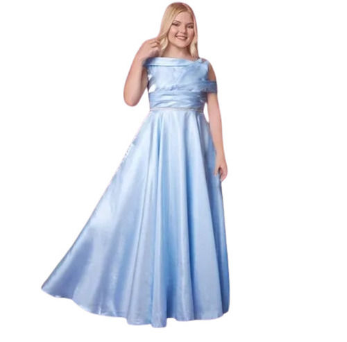 Blue Color Plain Pattern Satin Fabric Party Wear Gown