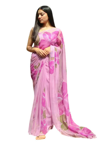 Printed Chiffon Saree - 5.5 Meter Length, Unstitched Blouse Piece with Regular Fit | Breathable, Lightweight, Quick Dry, Fade & Wrinkle Resistant, Ideal for Party Wear