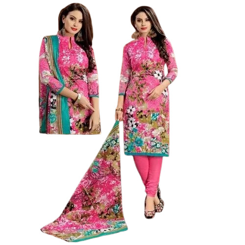 Pink Ladies Printed Cotton Suit - Multicolor Size S-XXL | 3/4th Sleeve Machine Washable Breathable Fabric 2.5m Dupatta