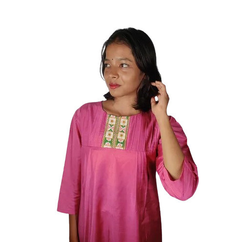 Cotton Silk Hand Embroidery Short Kurti - Long Sleeve, Fresh Patterns, No Fade | Available in Multiple Colors, Ideal for Summer and Winter