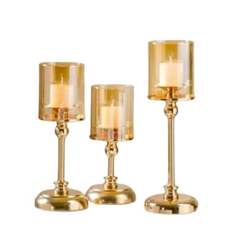 Table Mounted Polished Metal and Glass Body Decorative Candle Holders For Home Decoration