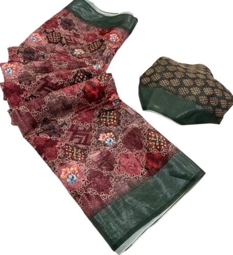 Fancy Cotton Saree - Printed Red Design, Multi Color for Party Wear