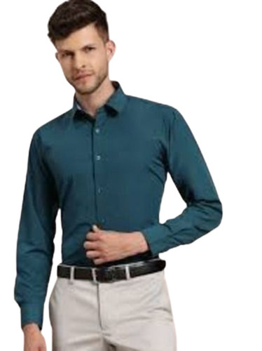 Mens Formal Shirts - Silk Full Sleeves Cyan Color | Attractive Design Breathable Fabric 100% Pure Lightweight Washable